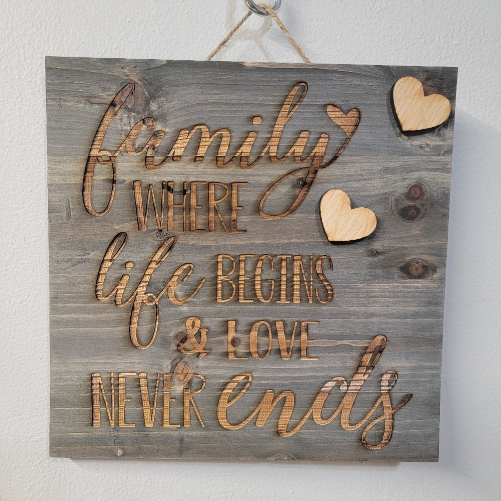 Wooden Family Wall Art with Heart Accents